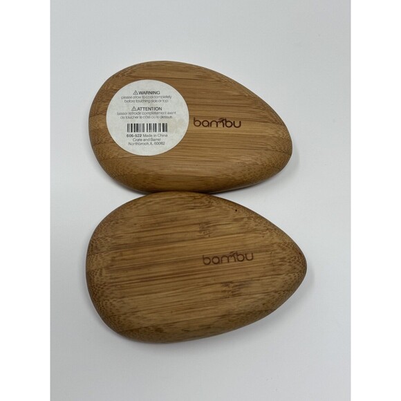 Crate & Barrel Wooden Tea light Candle Holders Set of (2) Bambu 3.5”x2.5” - Picture 3 of 8